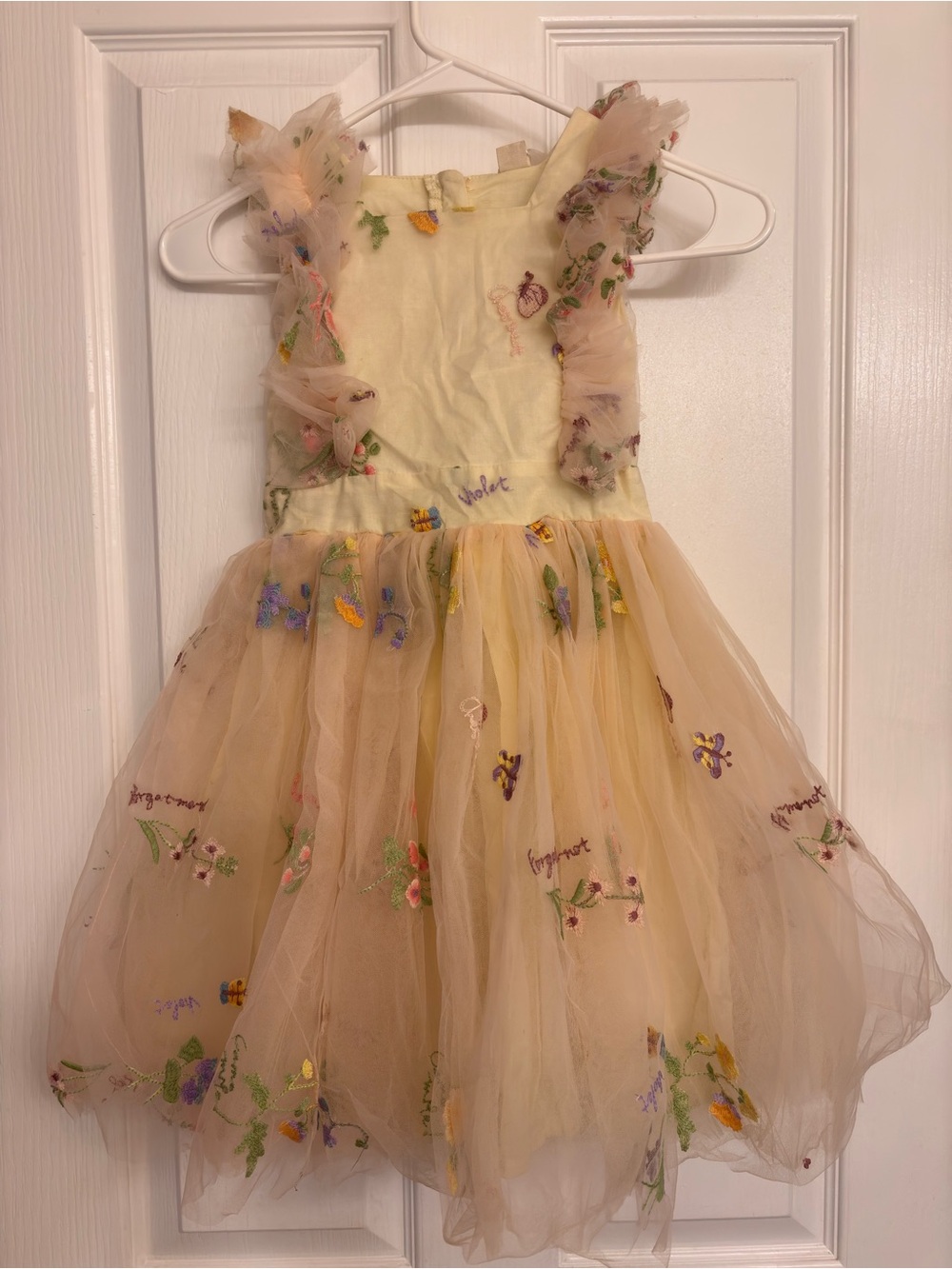 Source Unknown Pale Yellow Floral Embroidered Tulle Dress